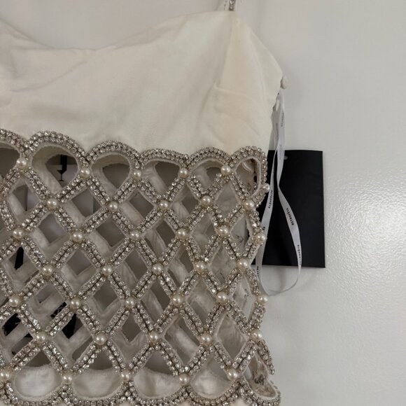 NWT Retrofête Solene Maxi Dress Crystal & Pearl Embellished Cut-Out Square Neck - Picture 7 of 11